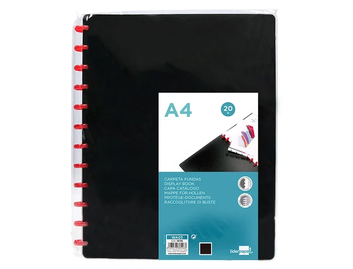 Liderpapel Carpeta Din A4 con 20 Fundas Intercambiables Negra