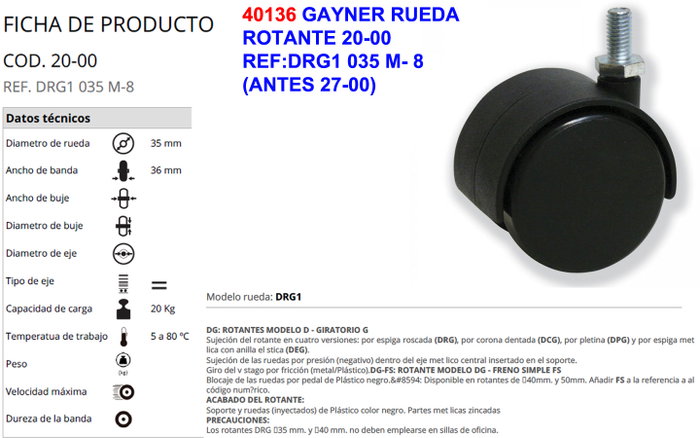 Gayner Rueda DRG1 035 M- 8 (Ref: DRG1 035 M) de 80 g Gayner Rueda DRG1 035 M- 8 (Ref: DRG1 035 M) de 80 g