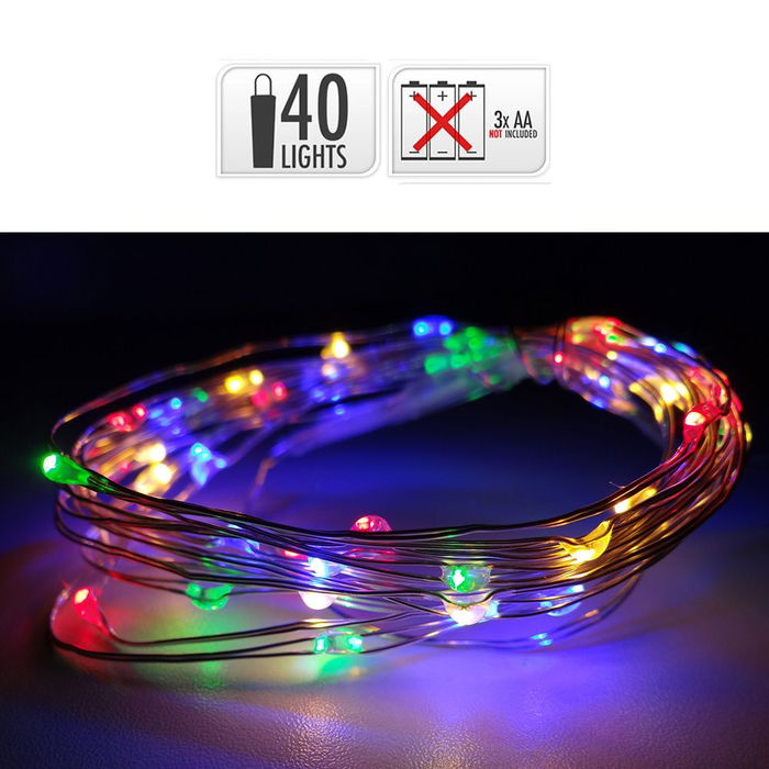 Basics Guirnalda a Pilas 40 LEDs Luz Multicolor Cable Alambre Plateado 195 cm Funcíón Fija Interior