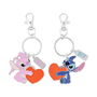 Disney Set 2 Llaveros Angel & Stitch Abrazados Corazones Cierre Langosta