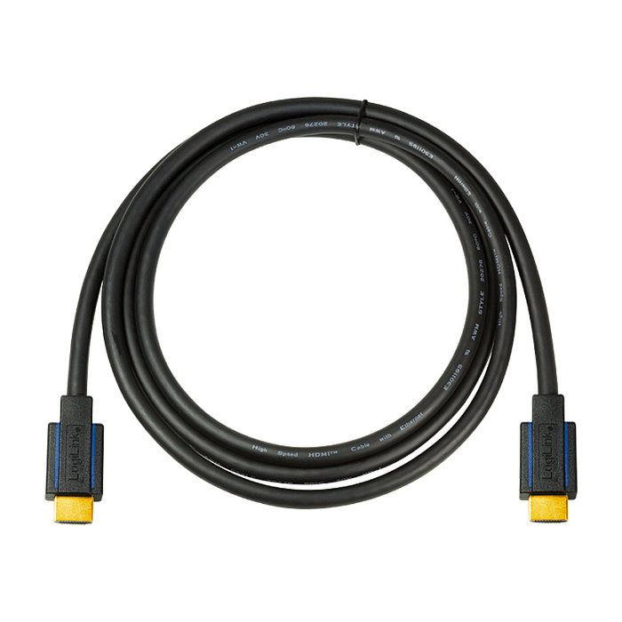 LogiLink Cable HDMI 4K/60 Hz, A/M a A/M, 3 m, negro/azul
