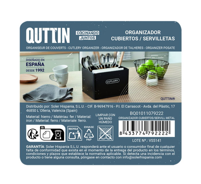 Inde Organizador de Cubiertos y Servilletas de Metal, Pack de 6 Unidades