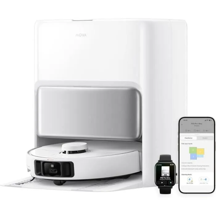 Mova MOV1736871350186 Robot Aspirador con Base P50 Pro Ultra, 19.000 Pa, Cepillo Antienredos, Limpieza Automática Mova MOV1736871350186 Robot Aspirador con Base P50 Pro Ultra, 19.000 Pa, Cepillo Antienredos, Limpieza Automática