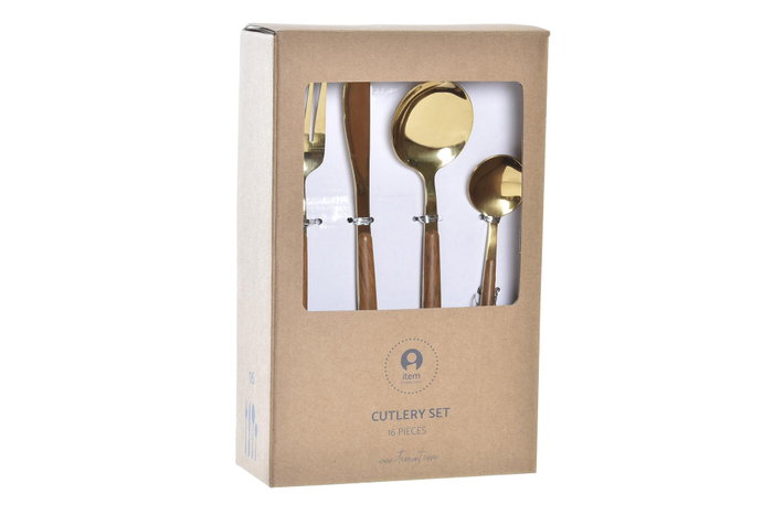 DKD Home Decor Juego de Cubertería CHIC 16 Piezas Dorado Inox/ABS