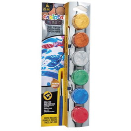 CARIOCA Estuche de 6 Témperas Metallic de 25 ml con Pincel