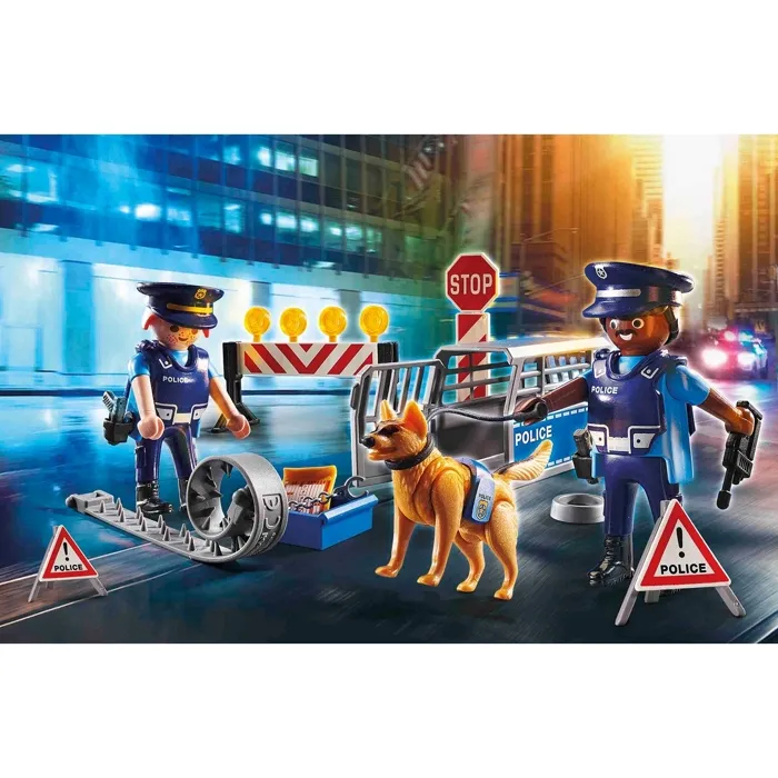 Playmobil PLAYMOBIL 6878 Control de Carretera Policial, Acción Urbana, con Perro y Accesorios para Niños 4+