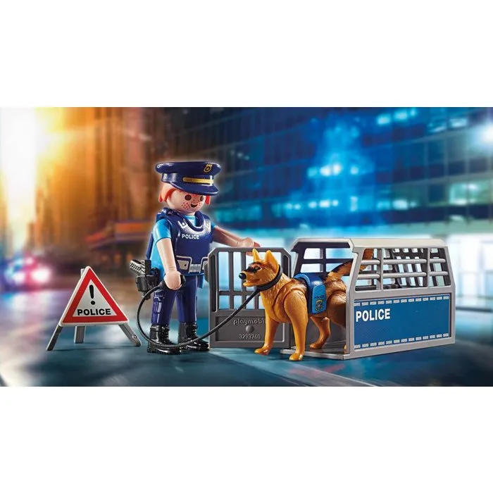 Playmobil PLAYMOBIL 6878 Control de Carretera Policial, Acción Urbana, con Perro y Accesorios para Niños 4+