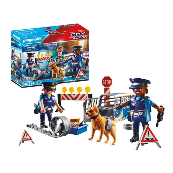 Playmobil PLAYMOBIL 6878 Control de Carretera Policial, Acción Urbana, con Perro y Accesorios para Niños 4+