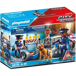 Playmobil PLAYMOBIL 6878 Control de Carretera Policial, Acción Urbana, con Perro y Accesorios para Niños 4+