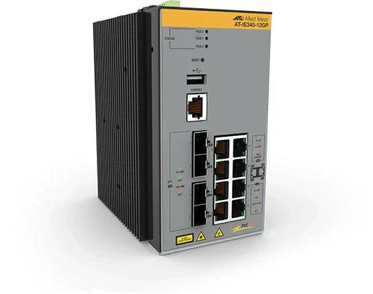 Allied Telesis AT-IE340-12GP-80 - Switch Industrial Gestionado Nivel L3 con 8 Puertos Gigabit PoE+ (30W) y 4 SFP, Montaje Pared/DIN, 24 Gbps