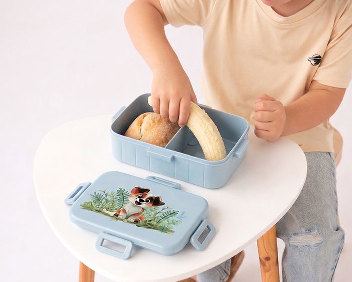 KioKids Caja de Almuerzo Infantil con Compartimentos - Azul - Colección Lovely Friends con Divisor Interno - Autonomía +4 Meses