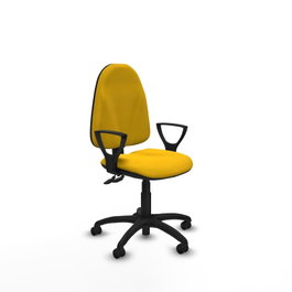 Silla de oficina Algarra con mecanismo Contacto permanente de doble maneta tapizada con Tela color Amarillo. Equipada con Base poliamida negra, Brazos fijos y Ruedas autofrenantes