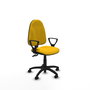Silla de oficina Algarra con mecanismo Contacto permanente de doble maneta tapizada con Tela color Amarillo. Equipada con Base poliamida negra, Brazos fijos y Ruedas autofrenantes
