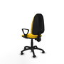 Silla de oficina Algarra con mecanismo Contacto permanente de doble maneta tapizada con Tela color Amarillo. Equipada con Base poliamida negra, Brazos fijos y Ruedas autofrenantes