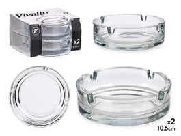 Vivalto Set 2 Cenicero Vidrio Grande 10.5 cm - Transparente - Medidas: Ceniero diam 10.5 x 3.5 cm; Ancho 13 cm; Alto 8 cm; Largo 11 cm (Set de 36)