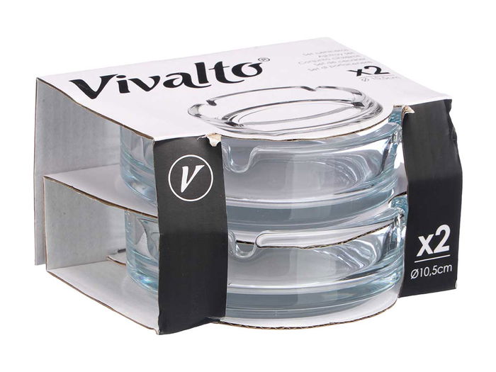 Vivalto Set 2 Cenicero Vidrio Grande 10.5 cm - Transparente - Medidas: Ceniero diam 10.5 x 3.5 cm; Ancho 13 cm; Alto 8 cm; Largo 11 cm (Set de 36)