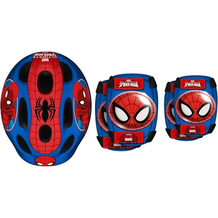 Stamp Set Casco + Coderas y Rodilleras Spiderman Marvel Ajustable para Cabeza 50/56cm