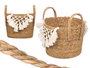 Giftdecor Macetero Mimbre Macramé Pompón Blanco Pequeño 25x29x25 cm (Set de 8)