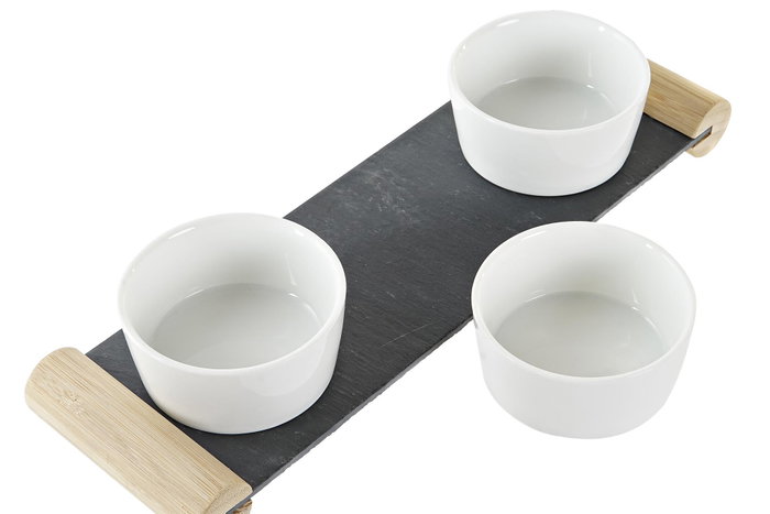 DKD Home Decor Set de 4 Tablas de Aperitivo de Gres y Pizarra, 33x10x5,8 cm, Negro y Blanco