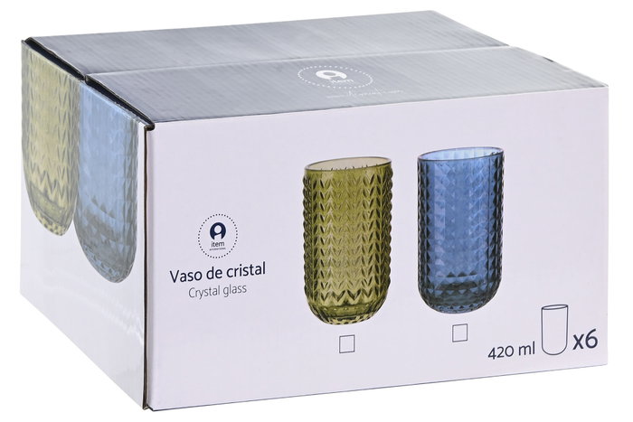 DKD Home Decor Set de 6 Vasos de Cristal Verde Espiga Relieve 420ml