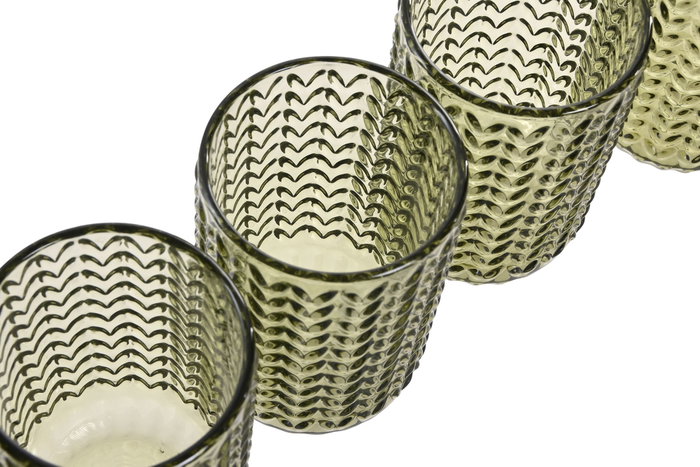 DKD Home Decor Set de 6 Vasos de Cristal Verde Espiga Relieve 420ml