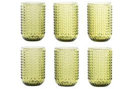 DKD Home Decor Set de 6 Vasos de Cristal Verde Espiga Relieve 420ml