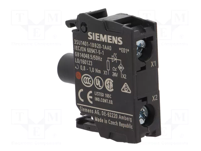 Siemens 3SU14011BB201AA0 Módulo LED Rojo con LED Integrado AC/DC 24V Conexión por Tornillo