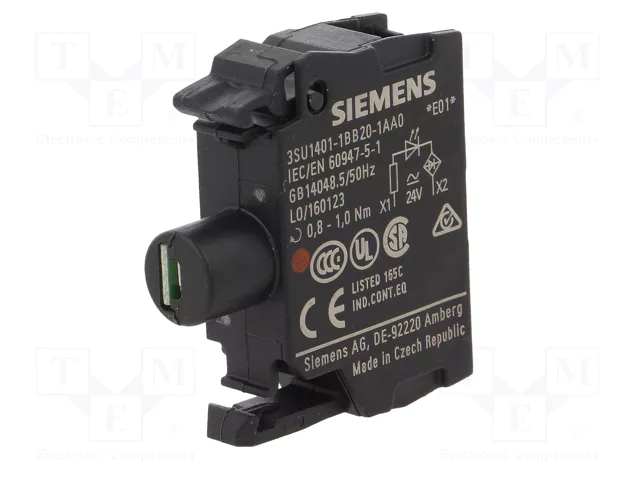 Siemens 3SU14011BB201AA0 Módulo LED Rojo con LED Integrado AC/DC 24V Conexión por Tornillo