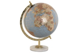 DKD Home Decor Globo Terráqueo PVC y Mármol Azul y Dorado