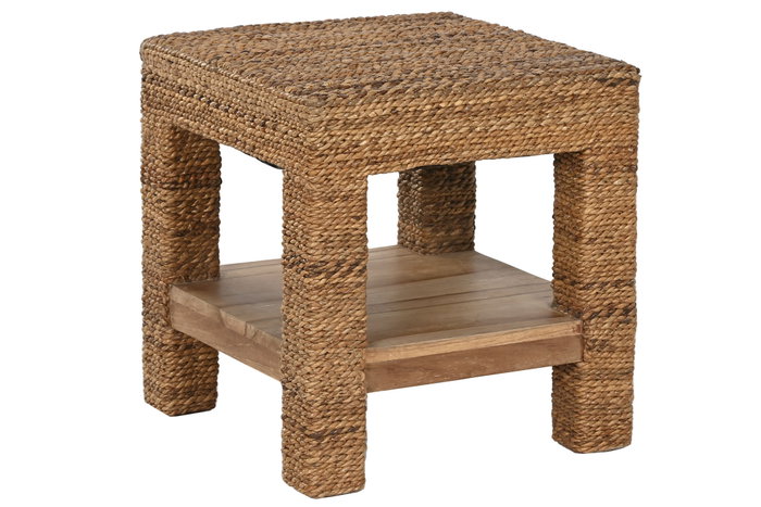 DKD Home Decor Mesita Auxiliar de Fibra y Teca Natural