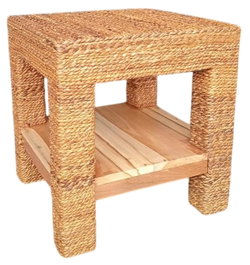 DKD Home Decor Mesita Auxiliar de Fibra y Teca Natural
