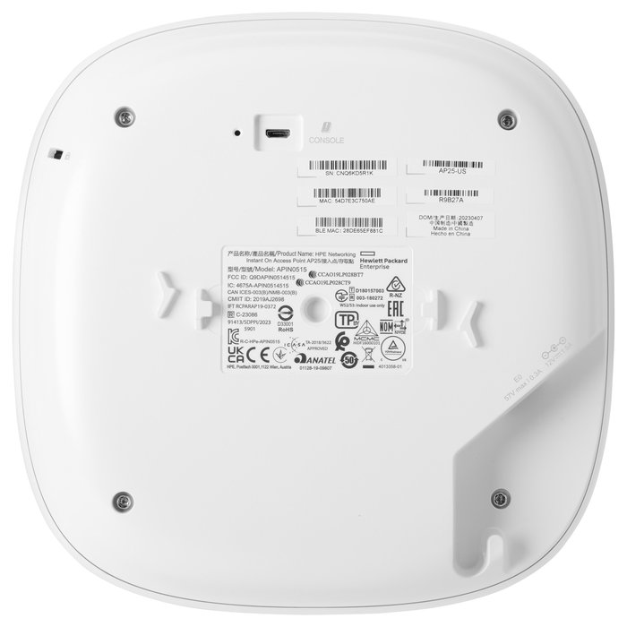 HPE Aruba Instant On AP25 Access Point Wi-Fi 6 4x4 (RW) - Punto de Acceso Interior 2.4/5 GHz, 4800 Mbps, PoE, MU-MIMO, WPA3, Blanco, para Techo/Pared