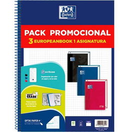 Oxford Cuaderno Europeanbook 1 cLassic Write&Erase 80H A4 5x5 T-Extradura Pack Promocional 3 Ud