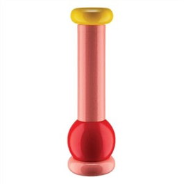 Alessi MP0210 Molinillo de Sal/Pimienta de Madera Rojo/Rosa/Amarillo, Diseñado por Ettore Sottsass