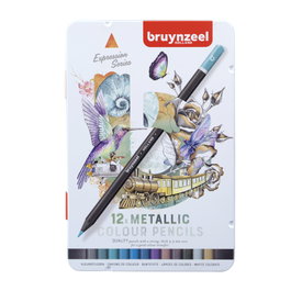 Estuche metálico de Lápices de colores Bruynzeel Expression de tonos metálicos de 12 artículos