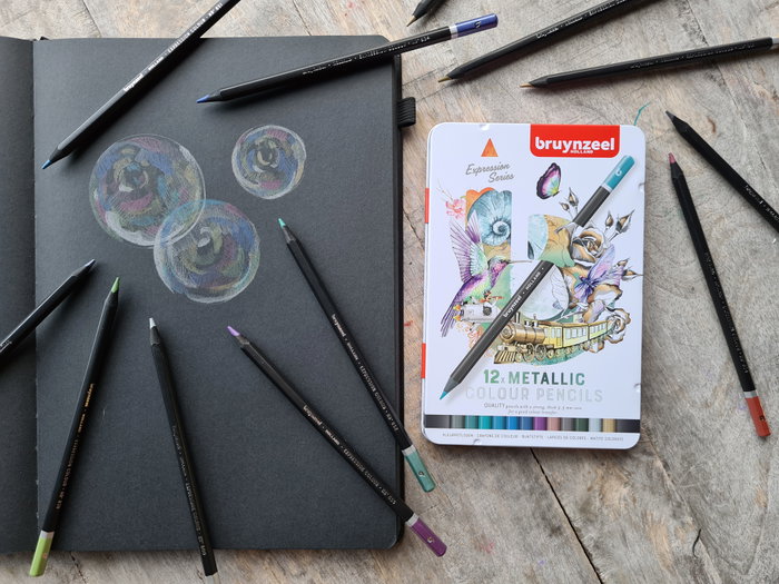 Estuche metálico de Lápices de colores Bruynzeel Expression de tonos metálicos de 12 artículos