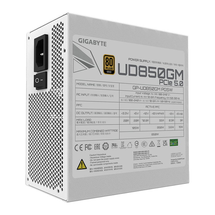 Gigabyte GP-UD850GM PG5W Fuente de Alimentación ATX 3.0 850W 80+ Gold Blanca Modular