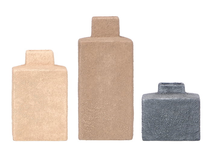 Giftdecor - Set de 3 Jarrones Terra de Cerámica, Cuadrados, Colores Surtidos (Beige, Marrón, Negro), 29x11x21.5 cm (Set de 4)