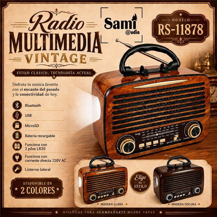 SAMI Radio Sami Vintage 3 bandas madera AC/pilas/batería