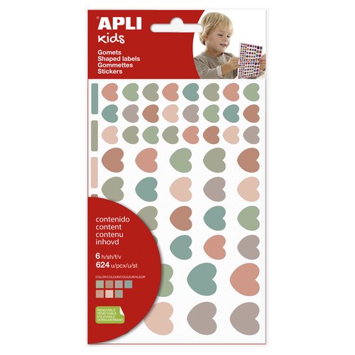 Apli Gomets Corazones Nordik Removibles 624u 6 Hojas con Surtido de Colores Apli Gomets Corazones Nordik Removibles 624u 6 Hojas con Surtido de Colores