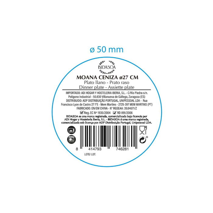 Plato Llano Cerámico Moana Bidasoa 26 cm