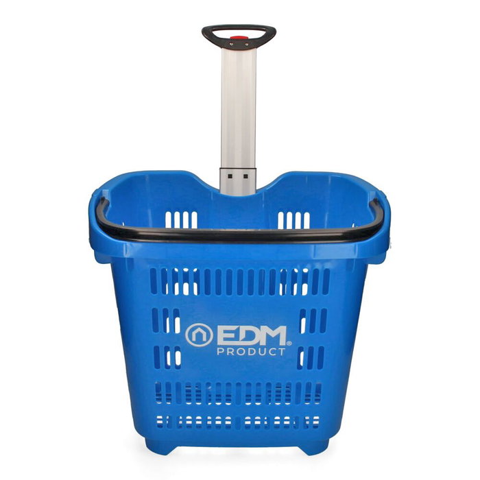 Edm Carro para Tienda Plástico Azul 37 x 40 x 49 cm con Ruedas y Asa Plegable hasta 89 cm, Carga Máxima 20 kg Edm Carro para Tienda Plástico Azul 37 x 40 x 49 cm con Ruedas y Asa Plegable hasta 89 cm, Carga Máxima 20 kg