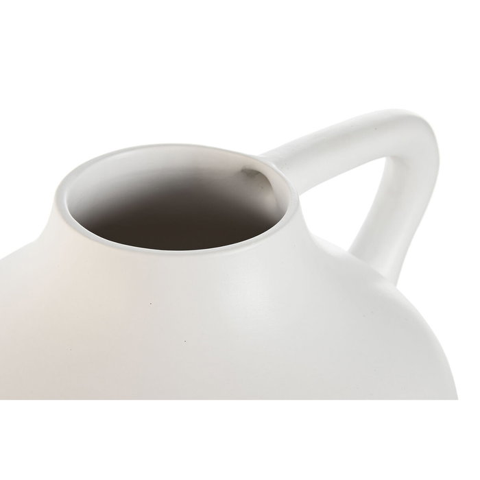 DKD Home Decor Jarrón de Gres Blanco con Asa Artesanal