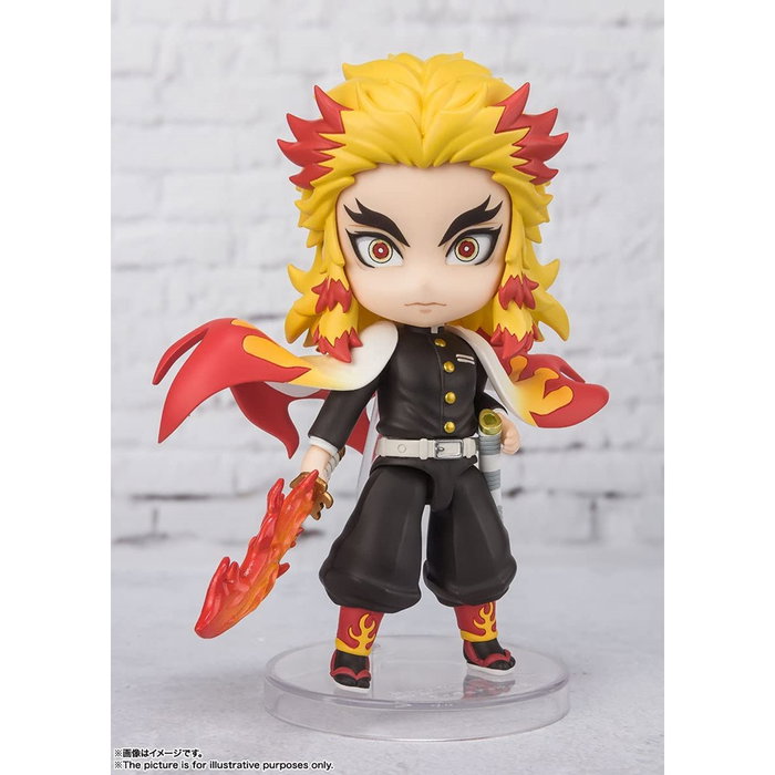 Tamashii Nations - Figura Figuarts Mini Demon Slayer Kimetsu No Yaiba: Kyojuro Rengoku Flame Breathing (Mugen Train), aprox. 9 cm, con base y brazos alternativos