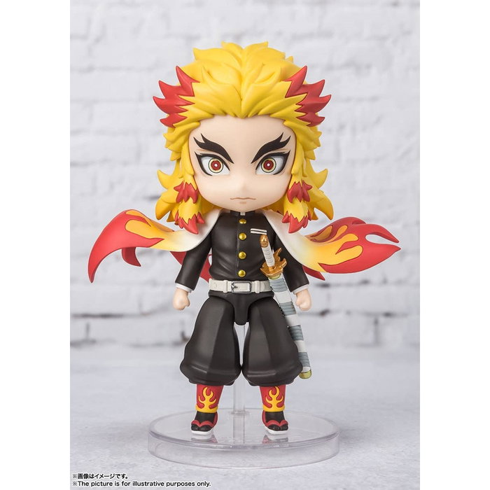 Tamashii Nations - Figura Figuarts Mini Demon Slayer Kimetsu No Yaiba: Kyojuro Rengoku Flame Breathing (Mugen Train), aprox. 9 cm, con base y brazos alternativos