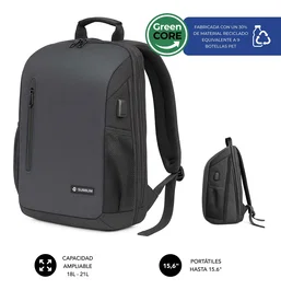 Subblim Nomad Xpand Air Padding - Mochila City Backpack para portátil hasta 15.6 pulgadas - Capacidad adaptable 18-21 L, protección air padding, puerto USB-C, poliéster reciclado