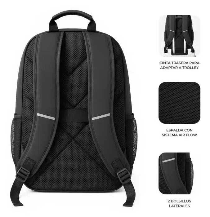 Subblim Mochila Nomad Xpand Air Padding Backpack para Portátil 15.6", Puerto USB-C, Negro, Capacidad Expansible 18-21L, Poliéster Reciclado