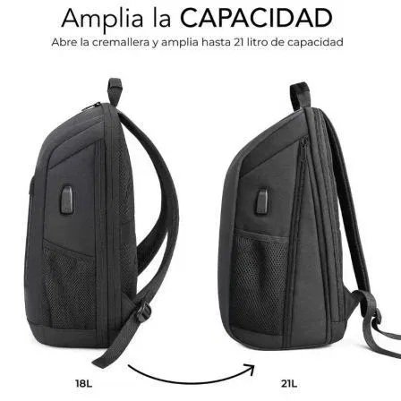 Subblim SUBBP-5NXAP01 Mochila para Portátiles hasta 15.6", 21L, Puerto USB, Negra
