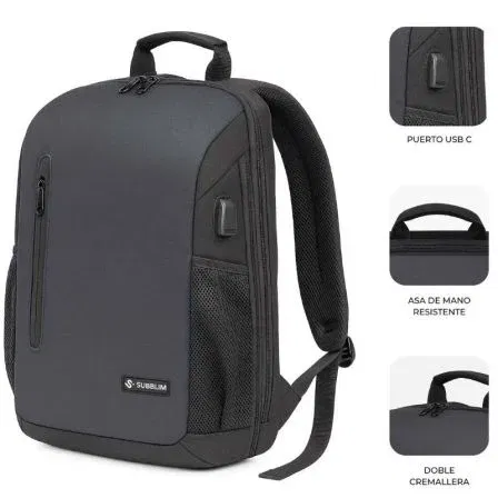 Subblim SUBBP-5NXAP01 Mochila para Portátiles hasta 15.6", 21L, Puerto USB, Negra