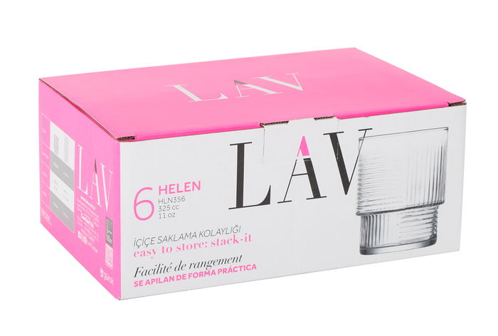 Lav - Set de 6 Vasos de Agua "Helen", 325 cc / 11 oz, Dimensiones: 23.9 cm (L) x 16.6 cm (A) x 10.6 cm (Al) (8 Cajas)
